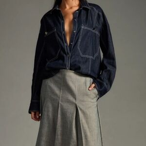 PILCRO OVERSIZED HIGH-LOWDENIM SHIRT, RINSE WASH, Oversized